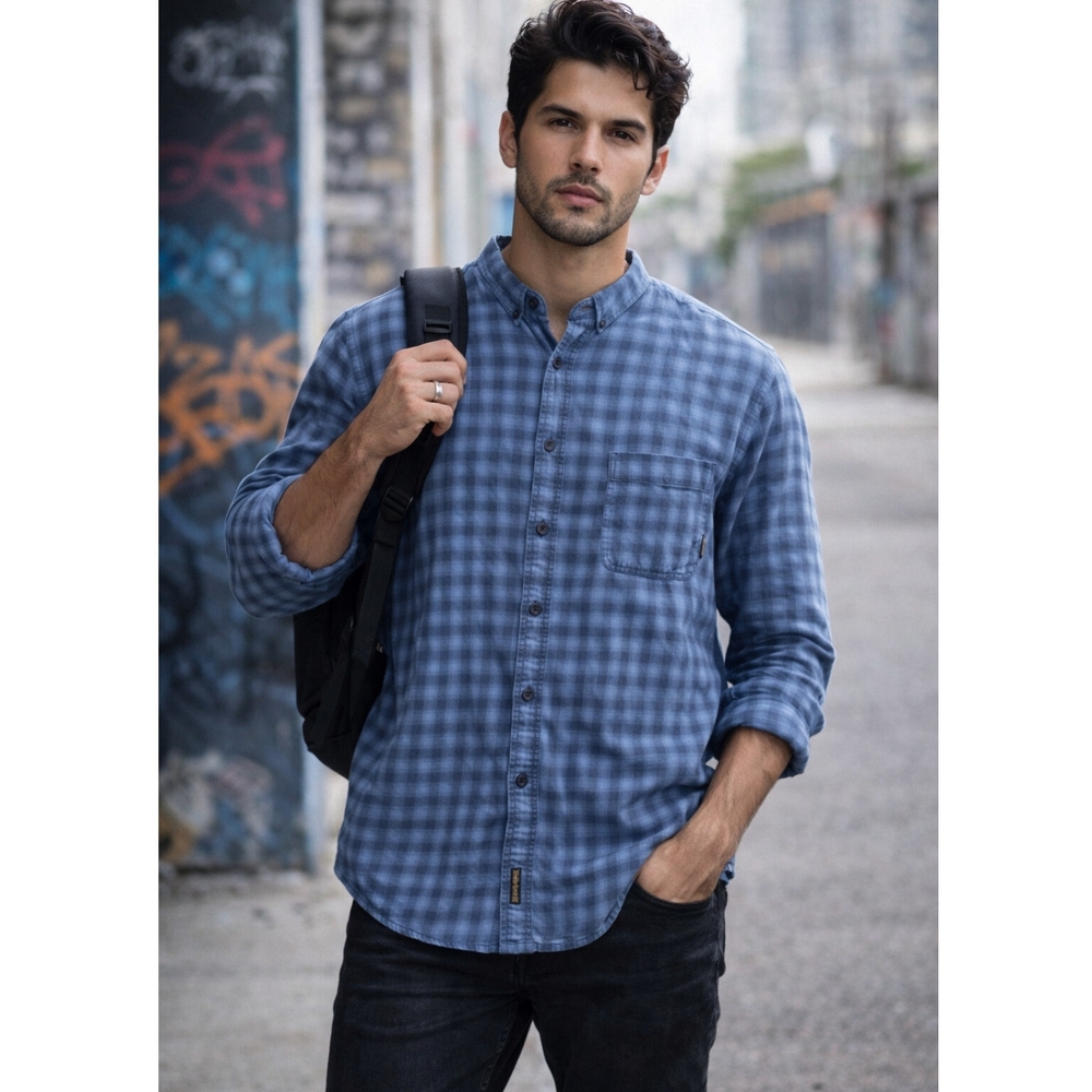 Timberland Men's Blue Plaid Button Down Shirt